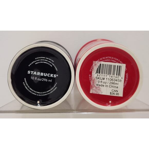 Starbucks Quilted Red Gold & Black Red Ceramic Tumblers Set Of 2 - Picture 7 of 12